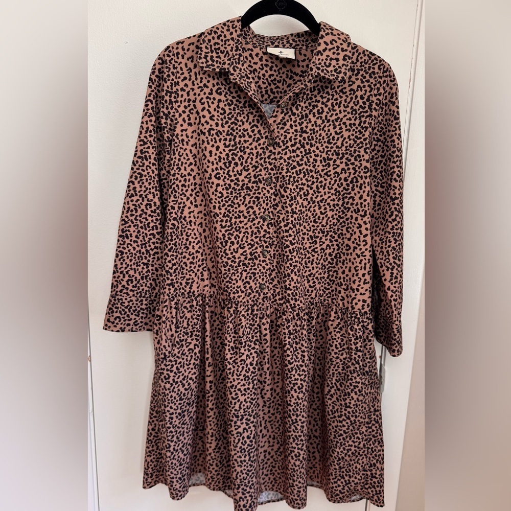 Tuckernuck Hayes Leopard Print Shirt Dress Brown Mini Dress Size S - Picture 3 of 10